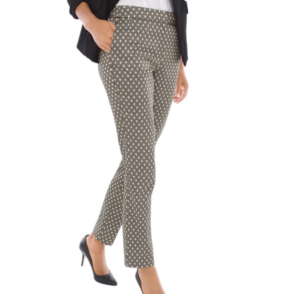 Chico's The Ultimate Fit Pants Womens 0.5 Black Gold Diamond Print Ankle Slim